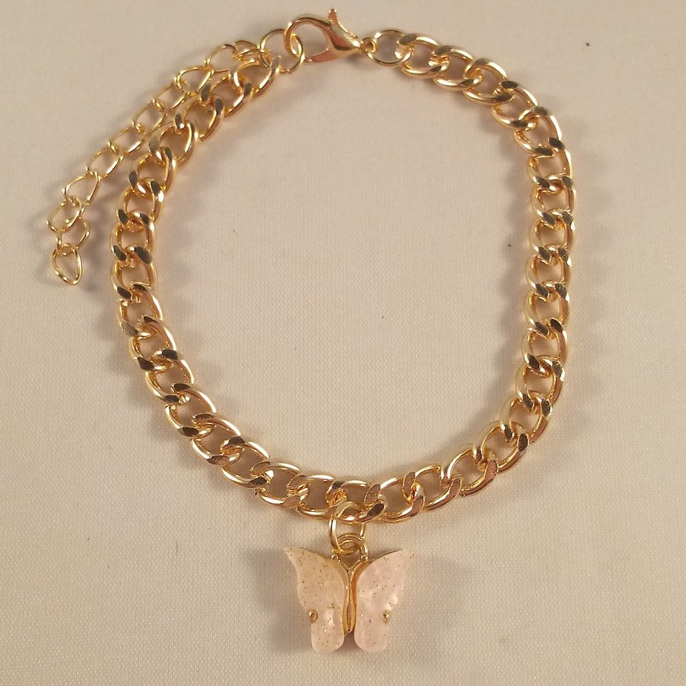 Gold Plated Charm Chain Bracelet + Butterfly Charm Women's Party Gift - Picture 3 of 3